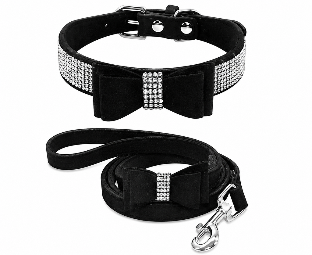 Rhinestone Suede Pet Collar and Leash Set for Dogs and Cats - PawPals