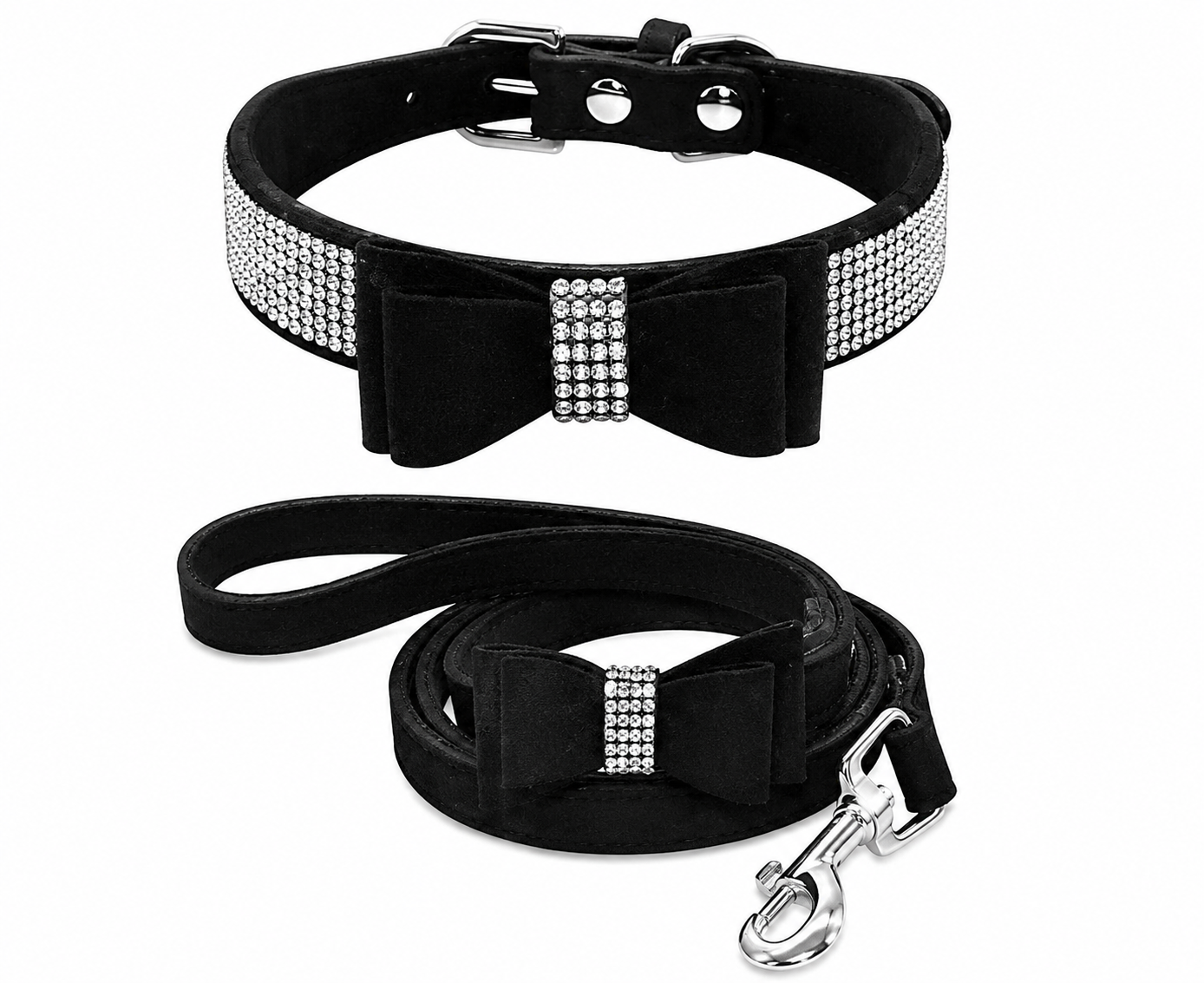 Rhinestone Suede Pet Collar and Leash Set for Dogs and Cats - PawPals