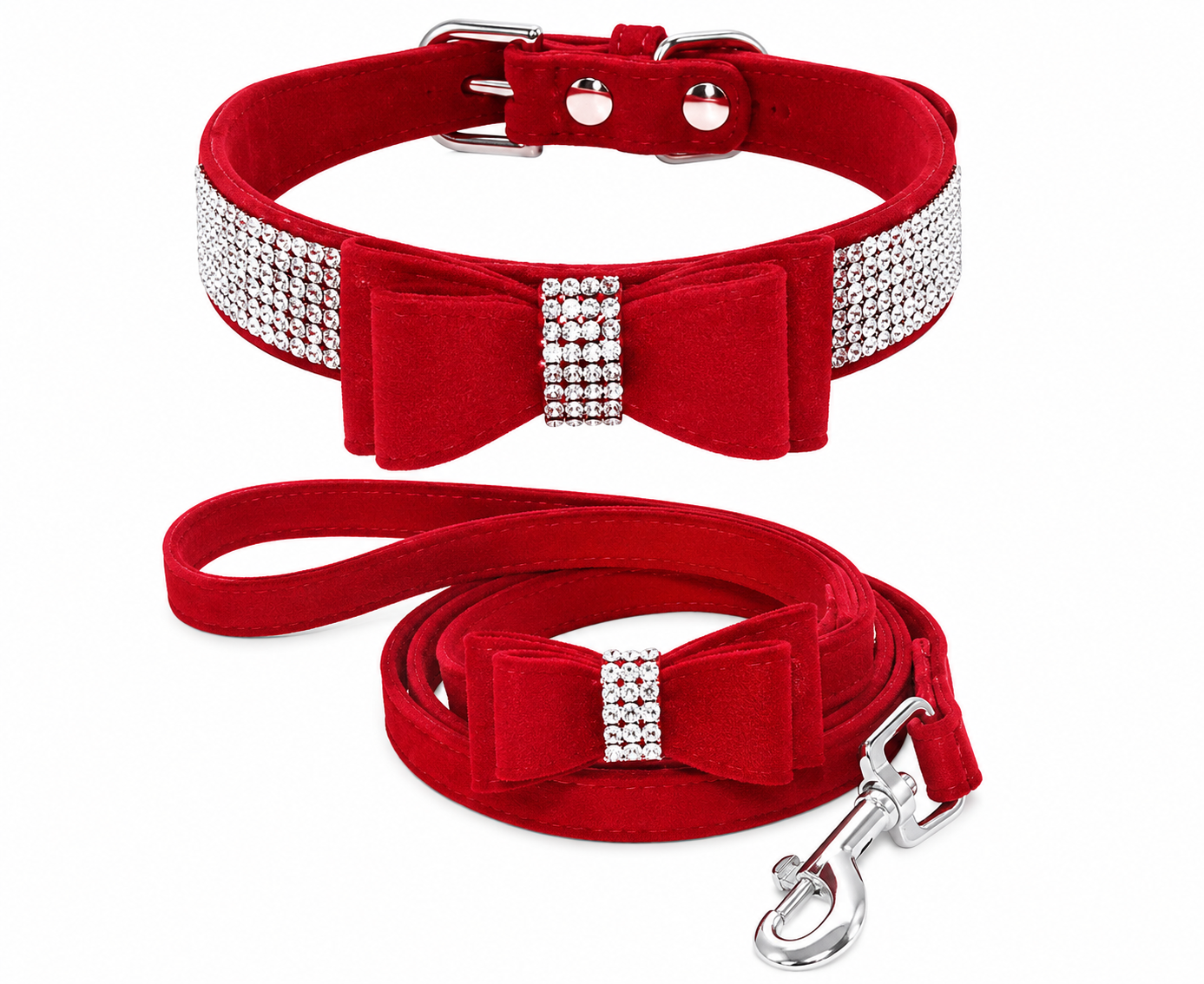 Rhinestone Suede Pet Collar and Leash Set for Dogs and Cats - PawPals