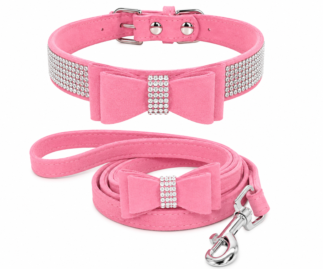 Rhinestone Suede Pet Collar and Leash Set for Dogs and Cats - PawPals