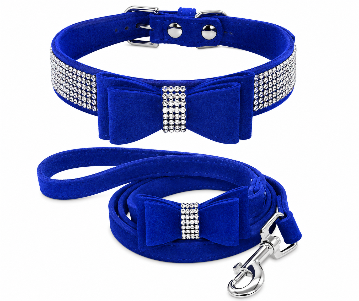Rhinestone Suede Pet Collar and Leash Set for Dogs and Cats - PawPals